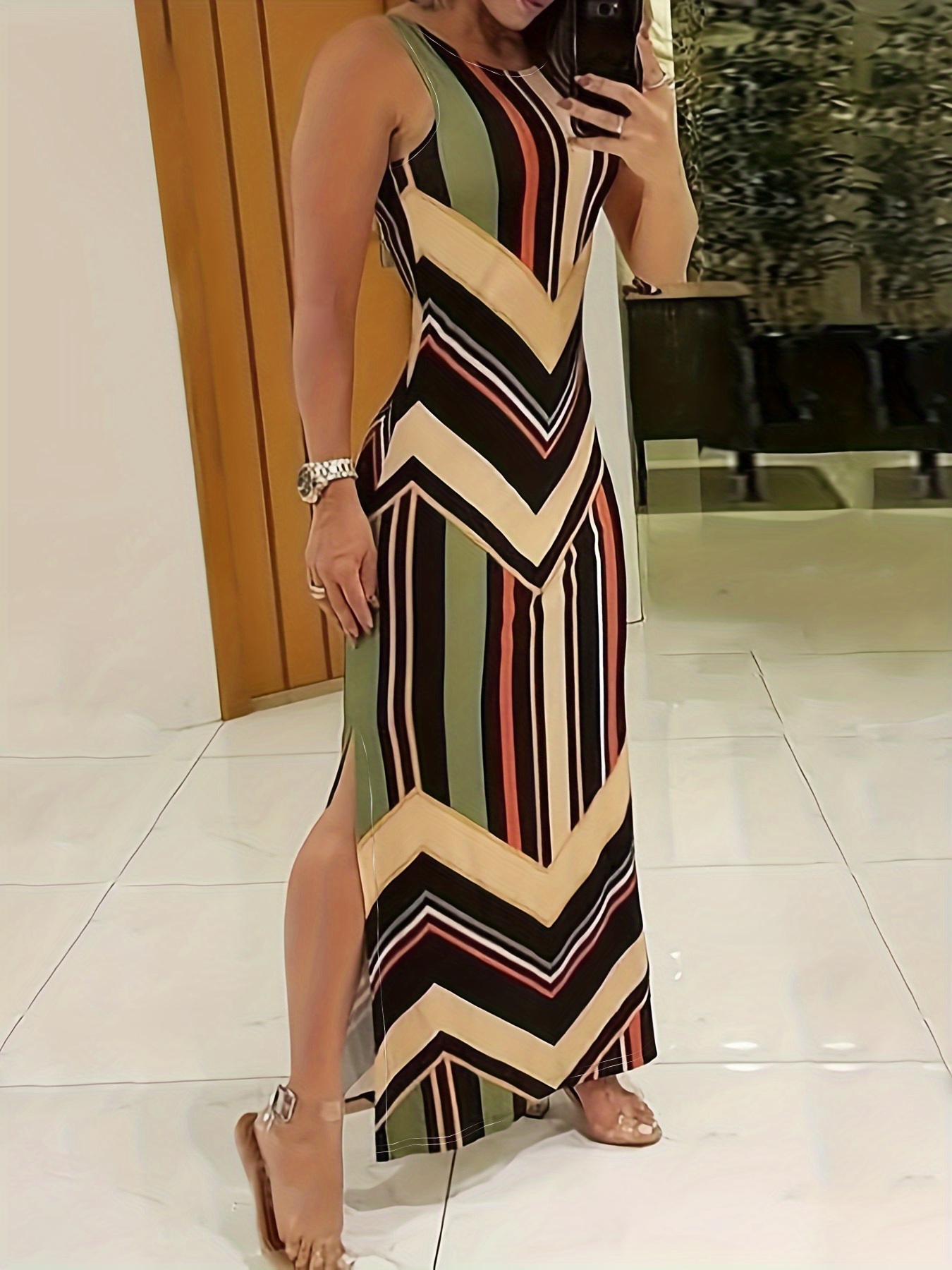 sleeveless maxi dress side casual dress for summer spring womens clothing details 0